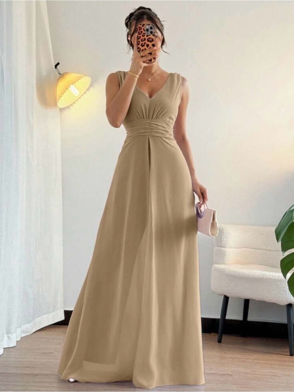 Elegant V-Neck Sleeveless jumpsuit in Beige